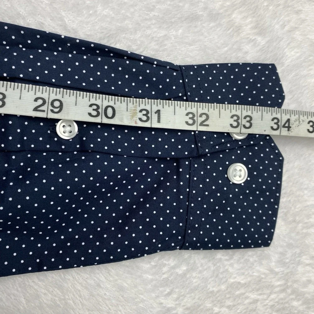 H&M Dress Shirt Mens Small Navy Blue w/White Dots Slim Fit Easy Iron NWT!